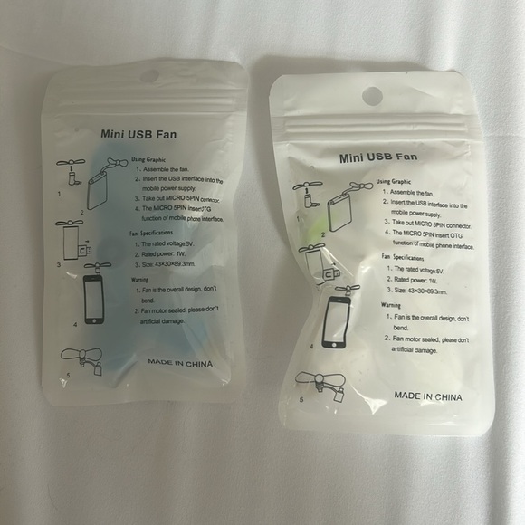 Mini Cell Phone Fans USB blue and white size 43 x 30 x 89.3 MM iPhone compatible - Picture 2 of 4